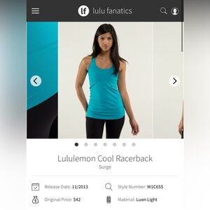 Lululemon Athletica Cool Racerback Tank Top - Teal